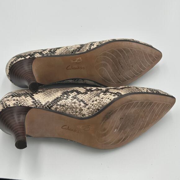 Clark’s Linvale Jerica Taupe Snake Print Leather Kitten Heel, Sz 9.5M - Picture 6 of 6
